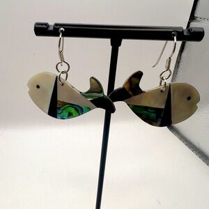 Adorable Abalone shell and mother of pearl  whale earrings